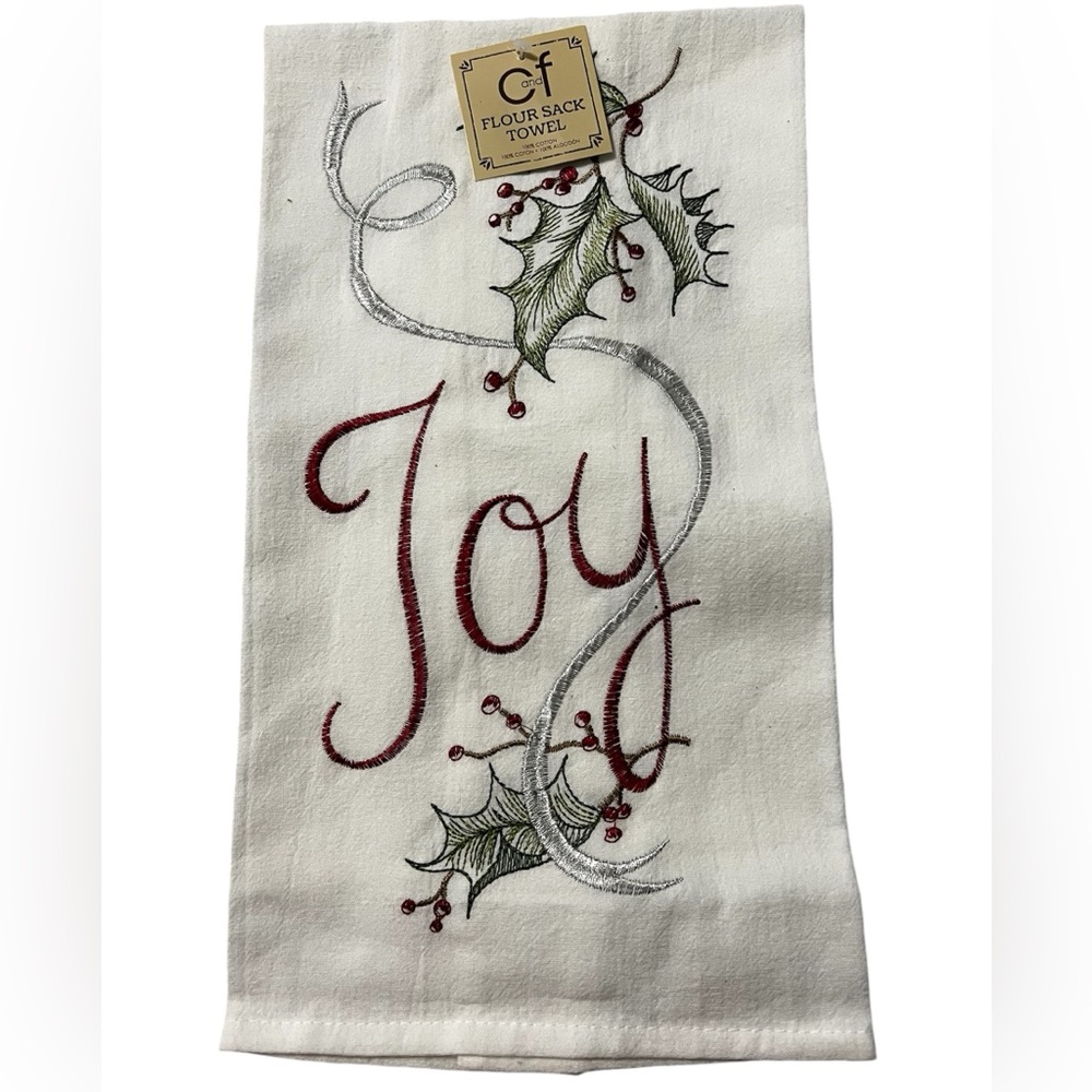 C&F Home Joy Flour Sack Christmas Kitchen Towel 18" x 27" White